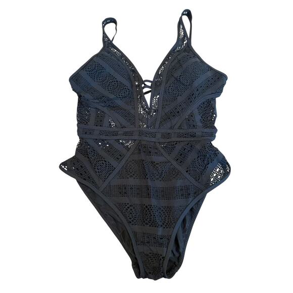 NWT BECCA Women's Black Color Play Plunge Neck One Piece Swimsuit Size M - Picture 4 of 9